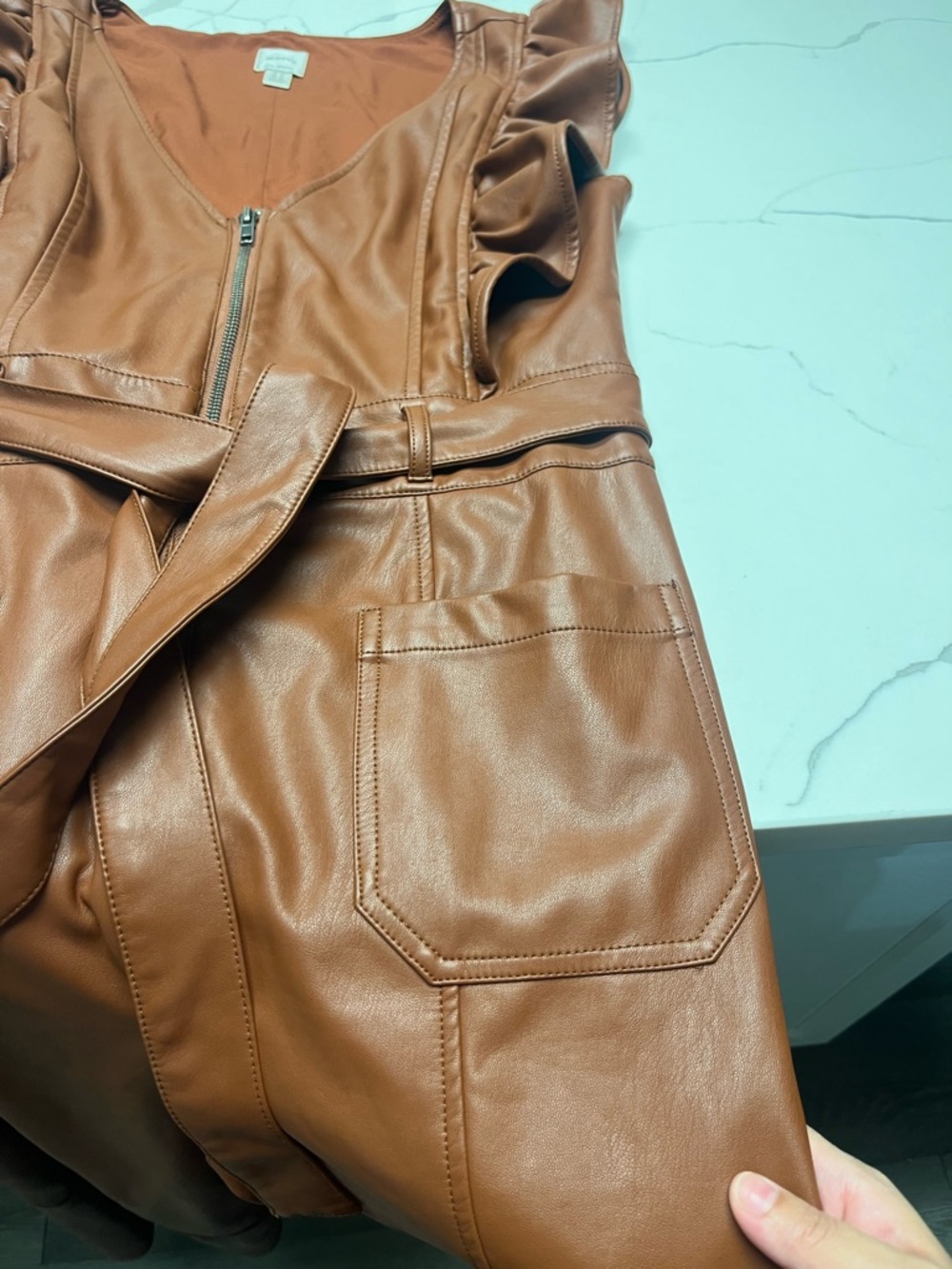 Maeve The Colette Faux Leather Cropped Wide-Leg Jumpsuit Size 12 - Picture 7 of 7